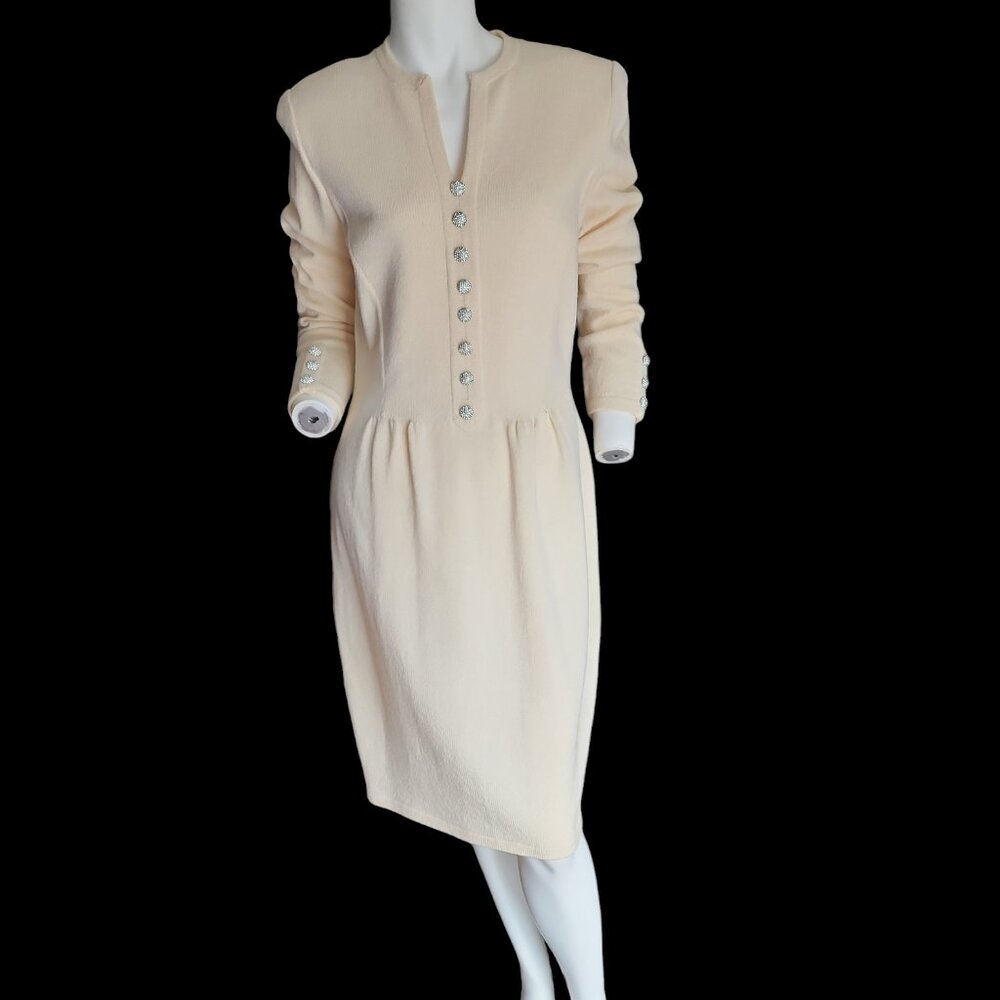 80's Designer Don Sayres for Wellmore Cream Hue Santana Knit Wool & Rayon Dress